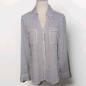 Express Women's Shirt Portofino Button Up White Black Striped Slim Blouse Top S